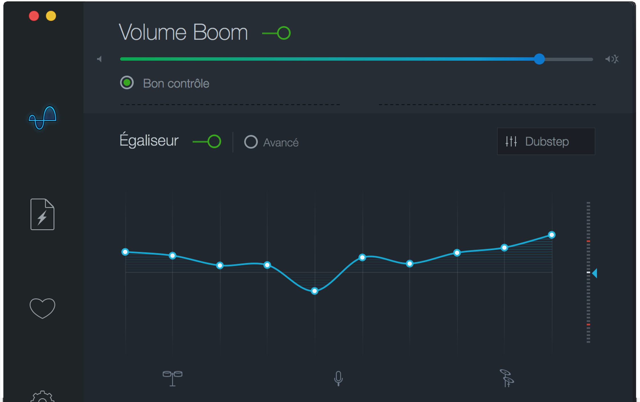 Interface de l’amplificateur de volume Boom 2 pour Mac